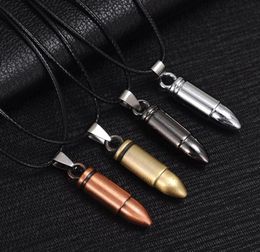Men Titanium Steel Necklaces Bullet Pendant Leather Chain Necklace Women Jewelry7582146