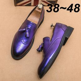 Casual Shoes Size38-48 Mens Leather Italy Designer Office Black Tassel Loafers Moccasins Wedding Dress Male For Men