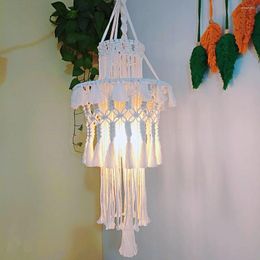 Tapestries 30 60CM Hand Woven Macrame Cotton Light Lampshade Bohemia Tapestry Tassel Hanging Lamp Wall Decoration