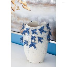 Vases Bird 3D White Ceramic Vase Propogation Station Home Decorations Floreros Decorativos Moderno Book For Flower Chinese V