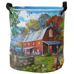 Laundry Bags Farm Life Barn Retro Truck Rustic Foldable Basket Large Capacity Waterproof Storage Organiser Kid Toy Bag