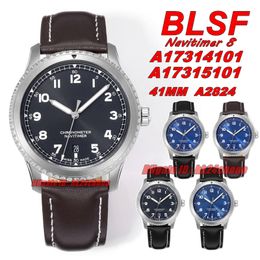 BLSF Watches 41mm A17314101 / A17315101 ETA2824 Automatic Mens Watch Sapphire Mirror Blue / Blue Dial Leather Strap Gents Wristwatches