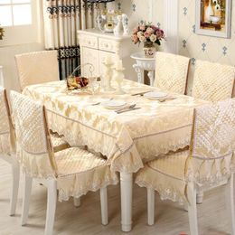 Chair Covers Lace Flower Skirt Devise Rectangle TableCloth Antiskid Jacquard Pattern Double Vertical Edge ChairCover Hous Dining Table Cloth