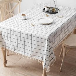 Table Cloth Cotton Linen Plaid Tablecloth Waterproof Anti-Scalding Mat Household Thickened Tassel Wash Free Oil Proof