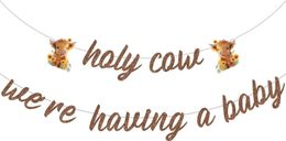 Party Decoration Highland Cow Banner Holy We Are Having A Baby Decorations Farm Cattle Shower Supplies For Boy Or Girl