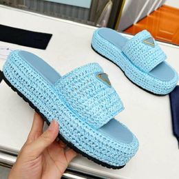 New Triangle Straw Weave Slipper Sandal Platform Slippers Designer Womans Mens Summer Flat Heel Casual Flip Flops Outdoors Pool Sliders Beach p20