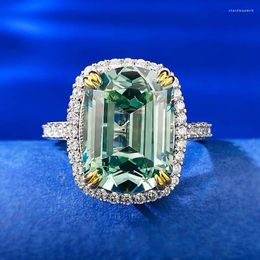 Cluster Rings 925 Sterling Silver Wholesale 10x14mm Green Emerald Cut Custion Shape Ring Fine Jewellery