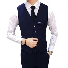 Men's Vests Men Formal Vest Elegant V Neck Suit Waistcoat For Business Wedding Events Slim Fit Single-breasted Cardigan