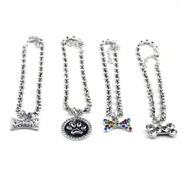 Dog Collars Necklace Adjustable Cat Collar Zircon Bone Rhinestone Diomand Pendant Jewellery Metal Accessory