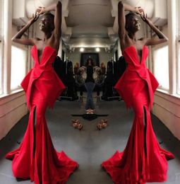 2019 African Mermaid Evening Dresses Unique Designer Red Front Side Long Custom Formal Wear Prom Gown Vestidos6640999