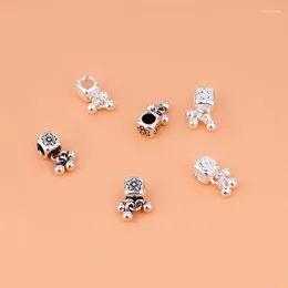 Charms 925 Sterling Silver Vintage Flower Square Pendant Handmade DIY Beaded Material Bracelet Necklace Hanging Accessories