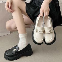 Dress Shoes British Style Round Toe Thick Sole White Small Leather For Women In Summer 2024 One Foot Sweet Cool Loafers