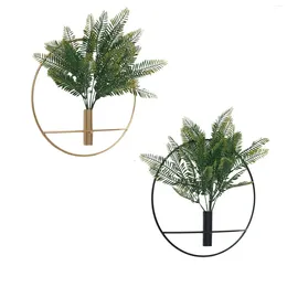 Decorative Flowers Green Artificial Plants Wall Decoration With Metal Round Hanging Hoop Mounted Fake In For Porch