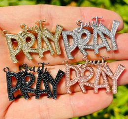 Charms 5Pcs Cubic Zirconia Paved Just PRAY Pendant For Women Necklace Bracelets Making Jewelry Accessories3417936