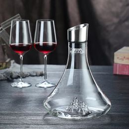 High Grade Guanshan Style Decanter Borosilicate Glass Wine Bottle Dispenser Snow Mountain Shape 1800ml Red 240415