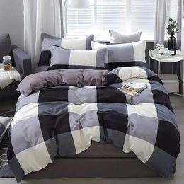 Bedding Sets 58 3/4 Pcs Set Plaid Grid Rumah Lembut Selimut Penutup Alpukat Twin Penuh Ratu King Size Quilt Cover Bed Sheet