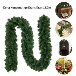 Decorative Flowers 2.7M Artificial Green Christmas Wreath PVC Rattan Garland Home Plants Hanging Decor