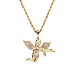 Top Quality Jewellery Zircon Gold Silver Cute Angel Baby Carry Gun Stuff Pendant Necklace Rope Chain for Men Women3592011