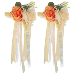 Decorative Flowers 2 Pcs Bridal Hangers Wedding Dress Artificial Roses Ribbon Decorations Bride