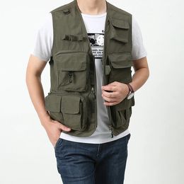 Man Pocket Vest fishing outdoor vest summer travel oversize jacket 240408