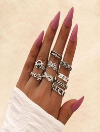 PcsSet Punk Chunky Link Star Flower Rings Set Geometric Personality For Women Men Jewlery Accessories Cluster5280204