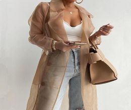 Women039s Jackets Women Spring Summer See Through Outdoor Long Coat Sheer Mesh Full Sleeve Buttoned With BeltWomen039s3986688