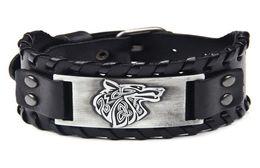 Wolf head Mens Cuff Bracelets Vintage Homme Charm Leather Retro Wide Stainless Steel Pin Buckle Fashion Accessories Jewelry5973681