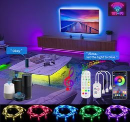 Led Strip Light 5 10 15 20 25 30M 5050 DC12V Multicolor WIFT Bluetooth With App Control Music Sync AC100-240V Adapter HDTV TV Desktop Sn Background6907779