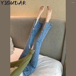 Women's Jeans Women Chic Split Flare High Waist Casual Skinny Vaqueros Korean Fashion Stretch Denim Capris Spring Bell-Bottoms Pants
