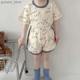 Clothing Sets 2024 Baby Girls Boys T Shirts + Short Set Pajamas Suit Children Printed Wear Air-conditioning Clothes Kids Homewear Matching Y240415