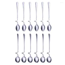 Coffee Scoops F63A 6pcs Stainless Steel Tea Cup Hanging Spoons Ice Cream Scoop Bar Drink Cocktail Mixing Stirrer