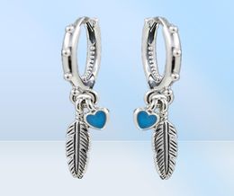 Hoop Huggie 925 Sterling Silver Earring Turquoise Hearts Feather Fit Paba Earrings For Women Birthday Party Fine Jewelry Gift8650113