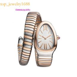 Watches Womens 32mm Stainless Steel Double Wound Snake Shaped Imported Quartz Movement Spring Strap Small Bracelet Fashion Watch