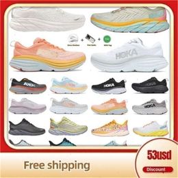 Hokah One Clifton Bondi 8 Running Shoes Unisex Flat Carbon X2 Summer Song Blue Shell Coral Peach Parfait Triple White Seaweed