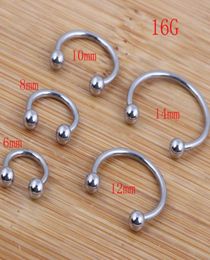 Nose ring 100pcslot mix 68101214mm stainless steel body Jewellery horseshoe Ring6020428