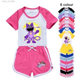 Clothing Sets Kids Clothes Smiling Critters Cat Nap Summer Baby Boys Girls Casual T-shirt +Short Pants Sport Outfits Children Pajamas Suit T240415