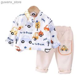 Clothing Sets New Spring Autumn Baby Boys Clothes Suit Children Fashion Shirt Pants 2Pcs/Sets Toddler Casual Cartoon Costume Kids Tracksuits Y240415