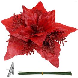 Decorative Flowers Glitter Poinsettia Christmas Tree Ornaments Flower Artificial Decorations Liquidations