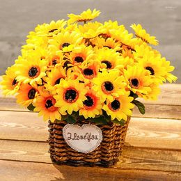 Decorative Flowers 1 Bouquet Artificial Silk Flower Sunflower Daisy Home Garden Wedding Table DIY Simulation Party Decoration