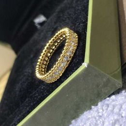 Designer VAN Single Row Diamond Ring 925 Sterling Silver Plated 18K Gold One Full of Beads Edge Female 6PWL