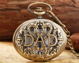 Steampunk Antique Hollow Out DAD Father Watch Men039s Quartz Analogue Pocket Watches Necklace Pendant Chain Gift3722302