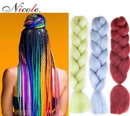 Nicole 24Inch Omber Jumbo Braiding Crochet Hair New style Soft Kanekalon Fieber BlackPurpleBlue Color Rainbow Synthetic Hair Ext5825843