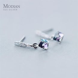 Modian Arrive 100 925 Sterling Silver Square Rainbow Crystal Drop Earrings For Women Dangle Ear Fashion Jewelry 2106248448717