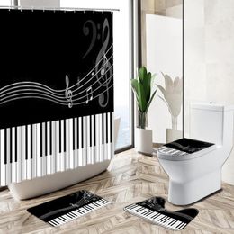 Shower Curtains Curtain Set Piano Key Music Bathroom Black White Creativity Home Decoration Non-Slip Pedestal Rug Toilet Cover Bath Mat