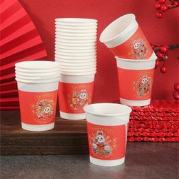 Disposable Cups Straws 50pcs Paper Chinese Style Year Cup Coffee Milk Mug Thickened Water For Drinking Party Supplies