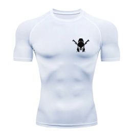 T-Shirts White shirt Men's Fitness Tshirt Running Top Sports Summer Gym Workout MMA Compression Sportswear Short sleeve 4XL Men's wear