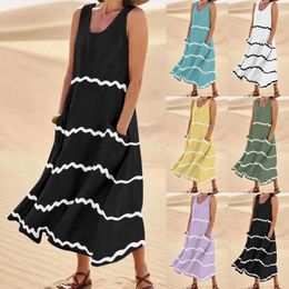 Casual Dresses For Formal Occasions Women Summer Sleeveless Dress Colourful Printed Pocket Beach Vacation Vestido Mujer Elegante