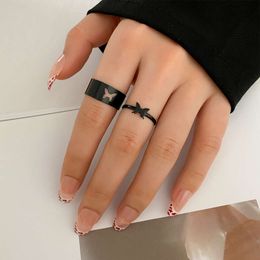 Couple Instagram Same Style Personalised Hollow Black Butterfly Ring with Adjustable Opening Handicraft for Women