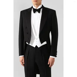 Men's Suits Long For Men Blazer Costume Black Tuxedo Formal Double Breasted Peaked Lapel Three Piece Jacket Pants Vest Slim Fit Custom