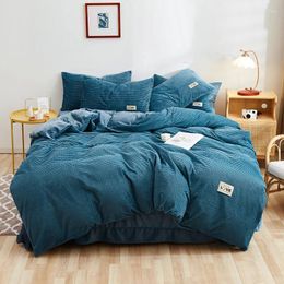 Bedding Sets Duvet Cover Double Face Fleece Winter Warm Thickened Crystal 4-piece Solid Color Simple Pineapple Plush Household